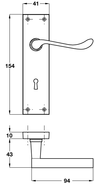 Polished Brass Victorian Scroll Door Handles with Lock