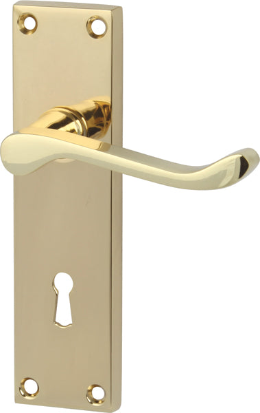 Polished Brass Victorian Scroll Door Handles with Lock