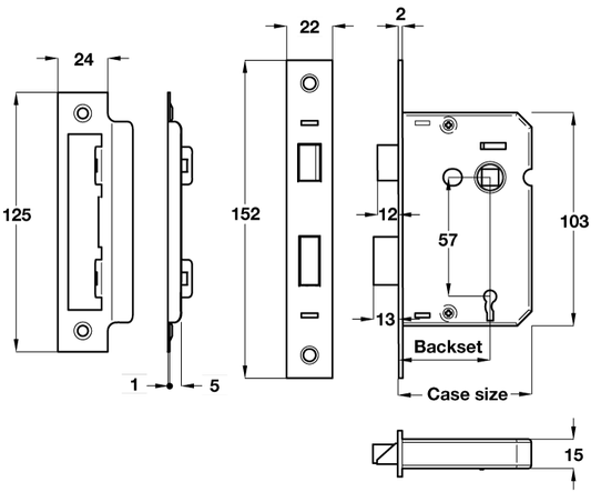 Nickel Finish Mortice 3 Lever Sashlock - 57mm Backset