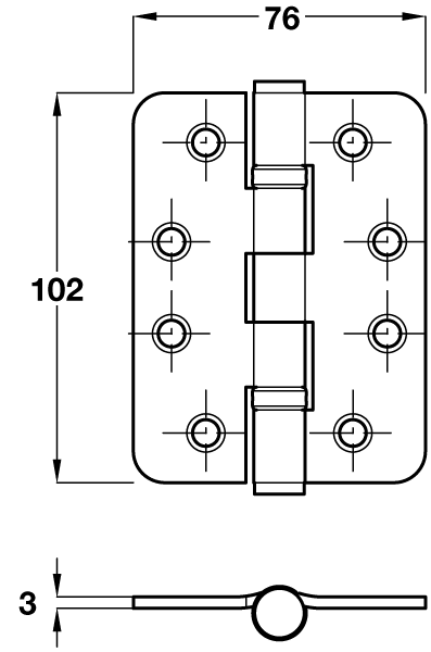 Ball Bearing Door Hinges - Polished Stainless Steel - 102 x 76mm