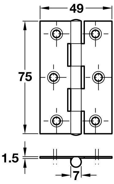 Pair of Door Hinges - Polished Chrome - 75mm x 49mm