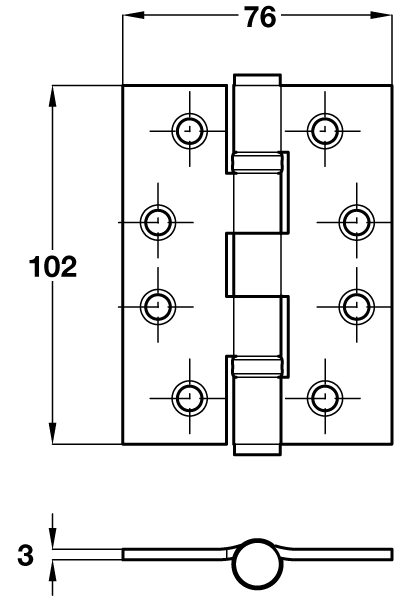 Ball Bearing Door Hinges - Electro Brassed Stainless Steel - 102 x 76mm