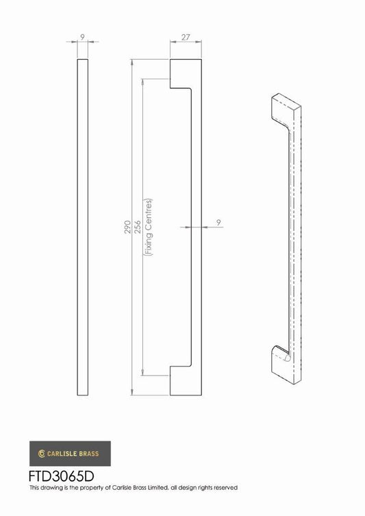 Satin Nickel Slim Cabinet Bar Handle - 256mm Centres
