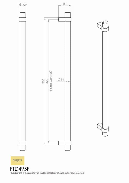 Satin Nickel Ringed T-Bar Handle - 320mm Centres