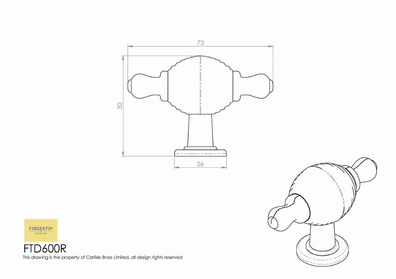 Satin Nickel Reeded Cabinet Knob - 73mm