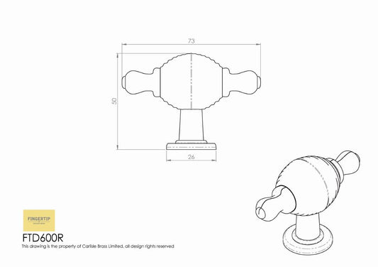 Satin Nickel Reeded Cabinet Knob - 73mm