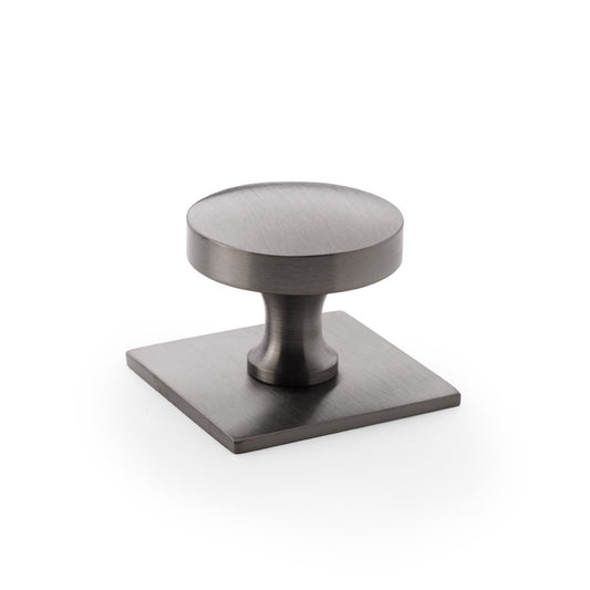 Bullion dark bronze PVD cabinet knob on square backplate