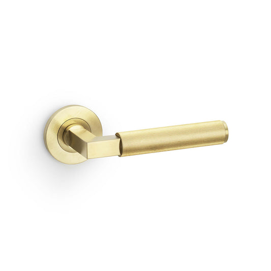 Hurricane Reeded Lever on Round Rose - Satin Brass PVD