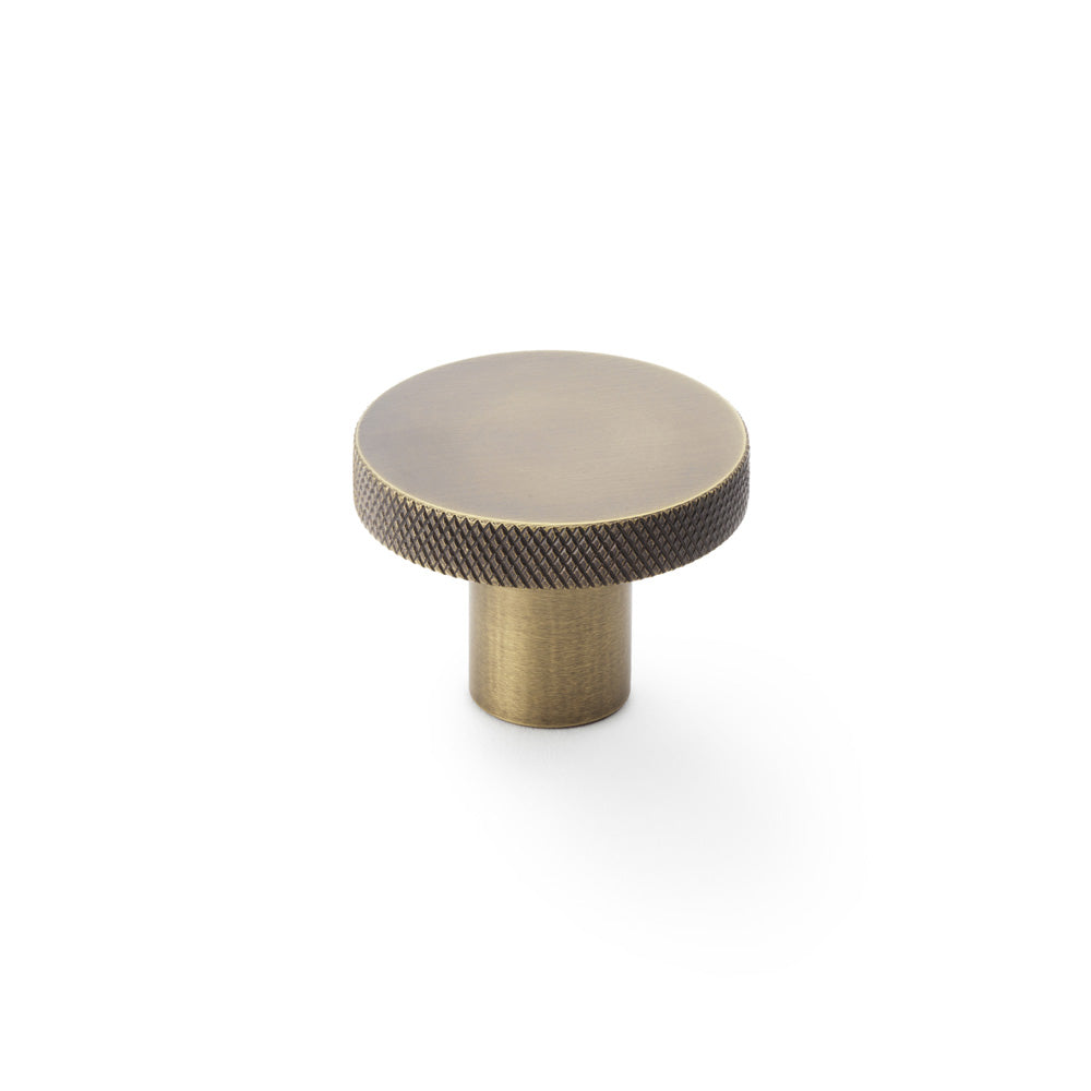 Hanover Antique Brass Knurled Circular Cupboard Knob - 38mm