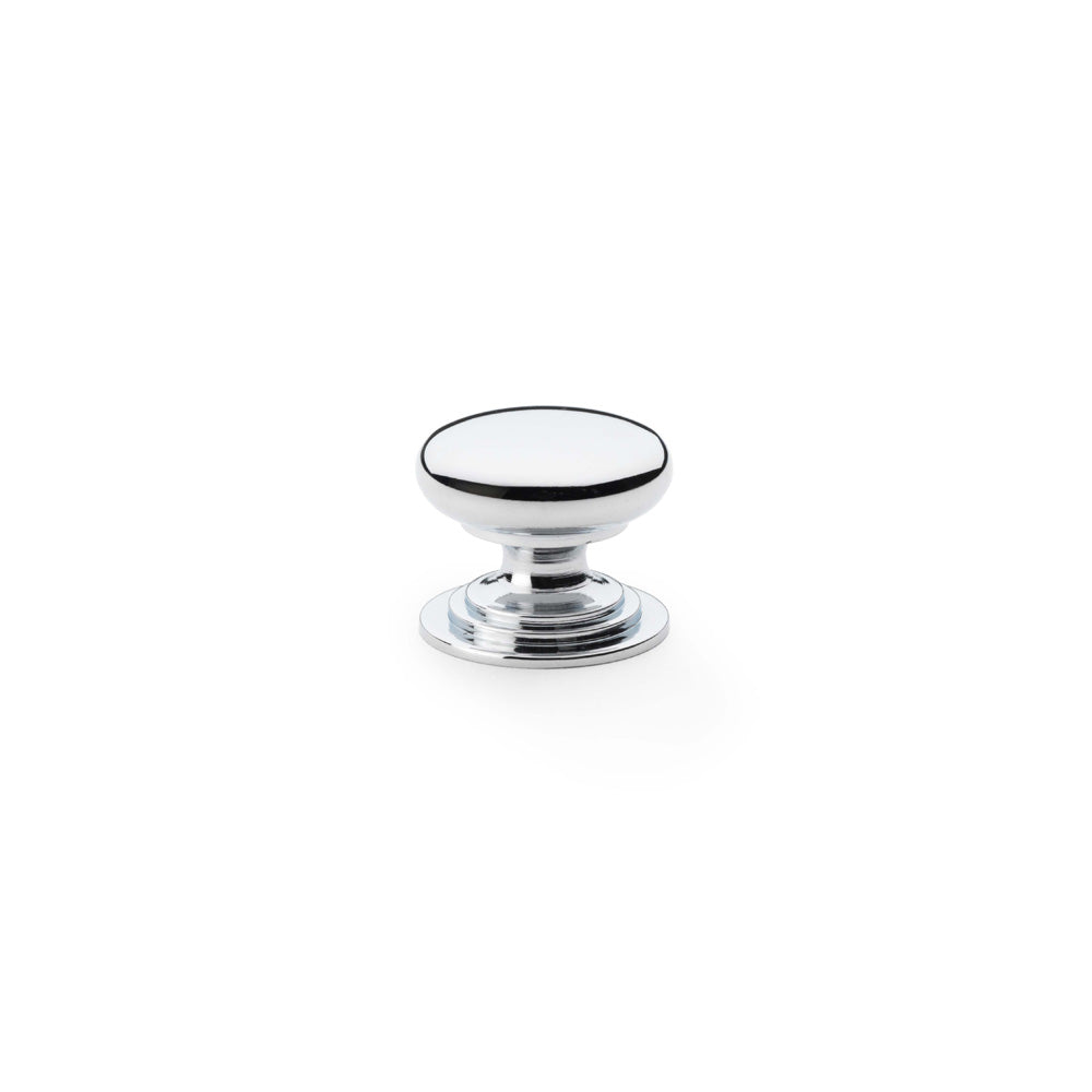 Waltz Round Cupboard Knob on Stepped Rose - Polished Chrome - 25mm