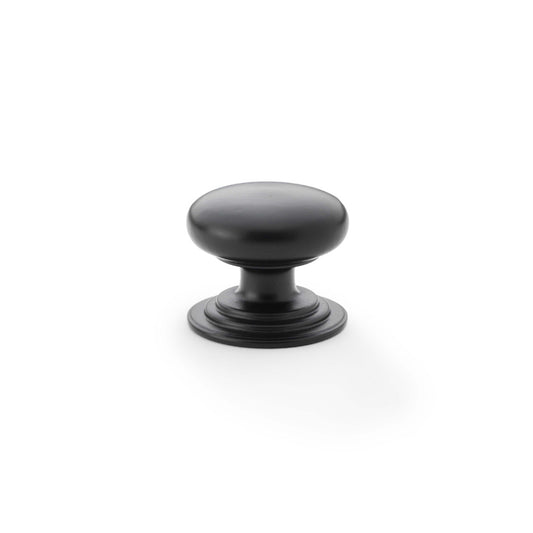 Waltz Round Cupboard Knob on Stepped Rose - Black - 32mm