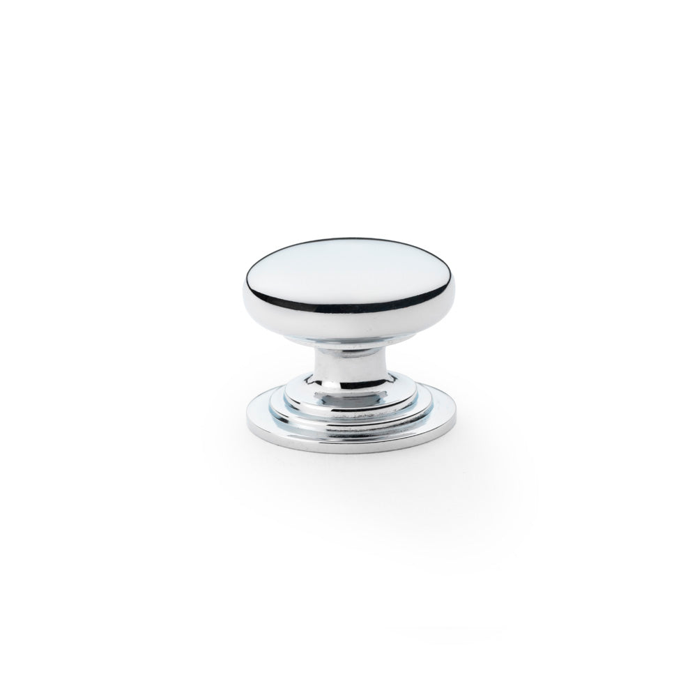 Waltz Round Cupboard Knob on Stepped Rose - Polished Chrome - 32mm