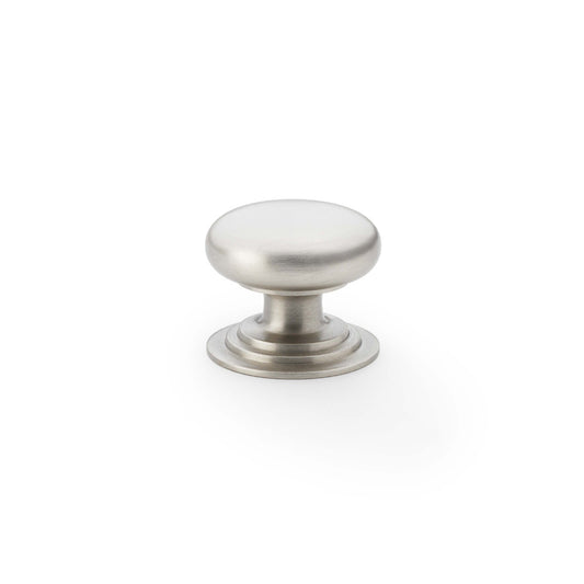 Waltz Round Cupboard Knob on Stepped Rose - Satin Nickel - 32mm