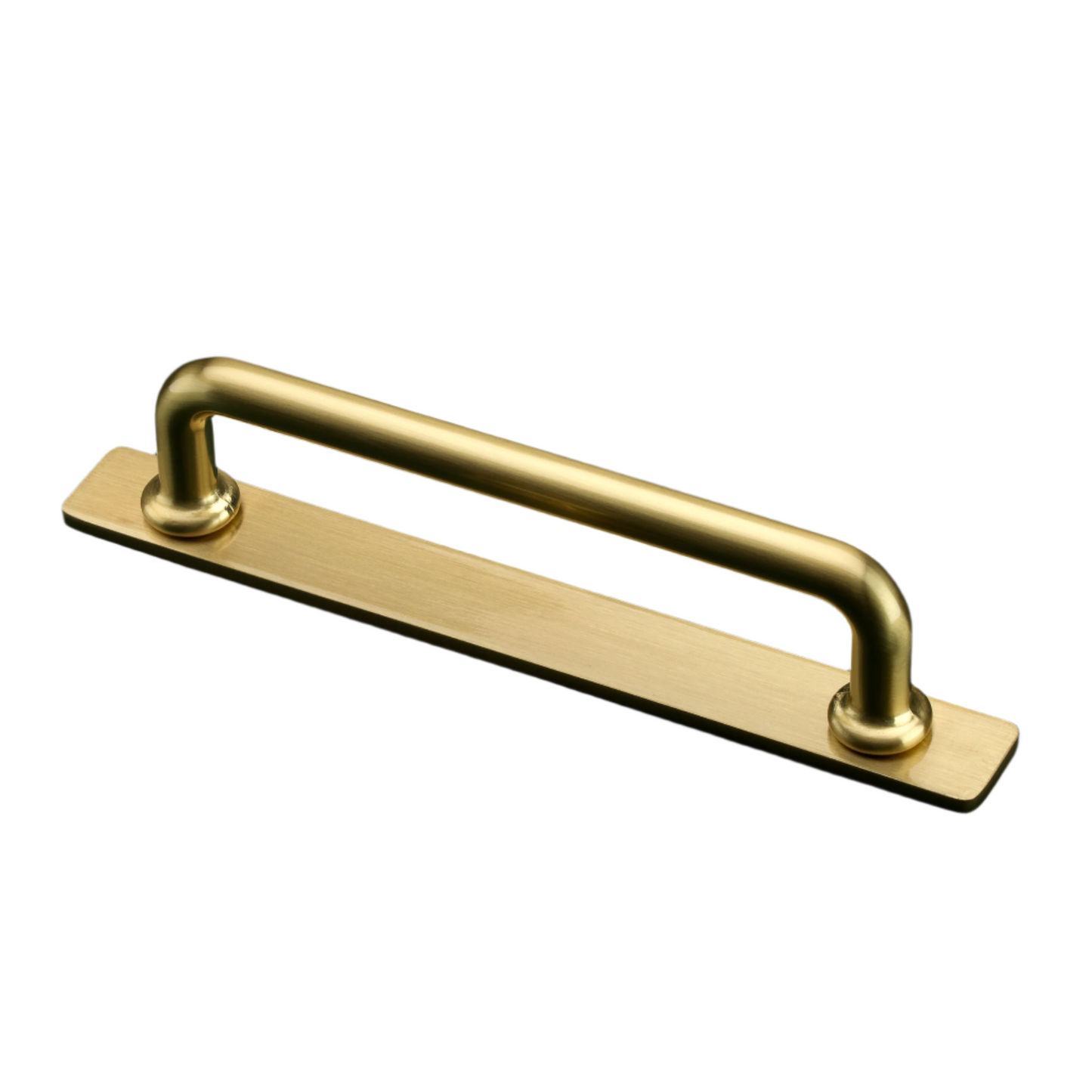 Banbury brushed satin brass cabinet bar handle on backplate from Crofts & Assinder