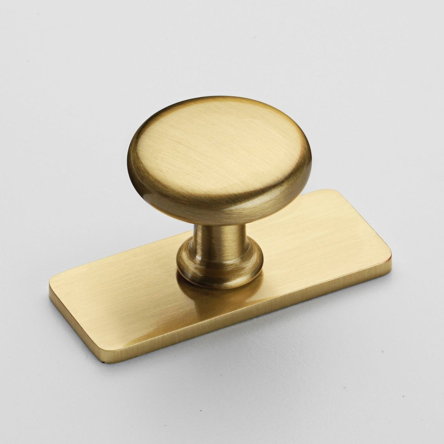 Banbury brushed satin brass cabinet knobs on backplate - Crofts & Assinder