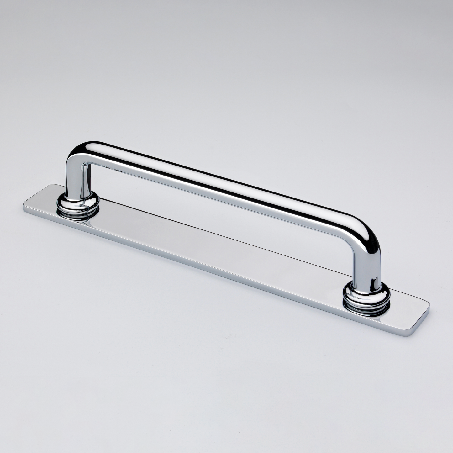 Banbury polished chrome cabinet bar handle on backplate from Crofts & Assinder