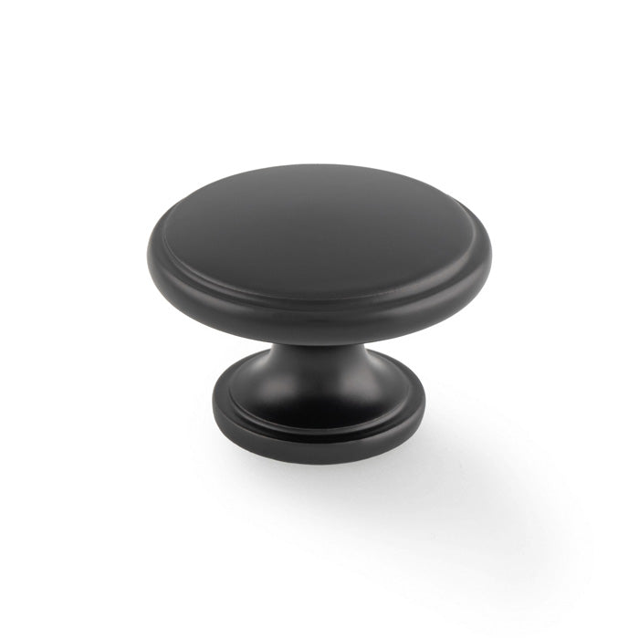 Cambridge Matt Black Round Cupboard Knob - 38mm