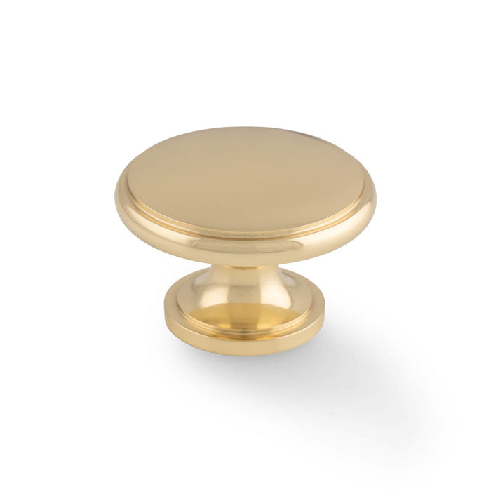 Cambridge Polished Brass Round Cupboard Knob - 38mm