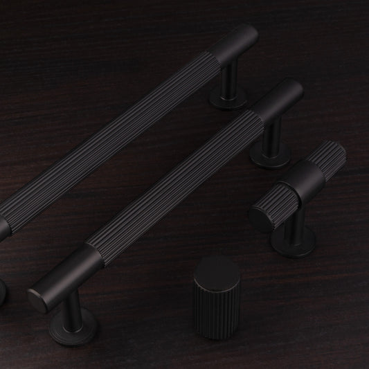 Lines Matt Black Reeded T Bar Cabinet Handles