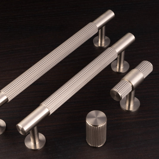 Lines Satin Nickel Reeded T Bar Cabinet Handles