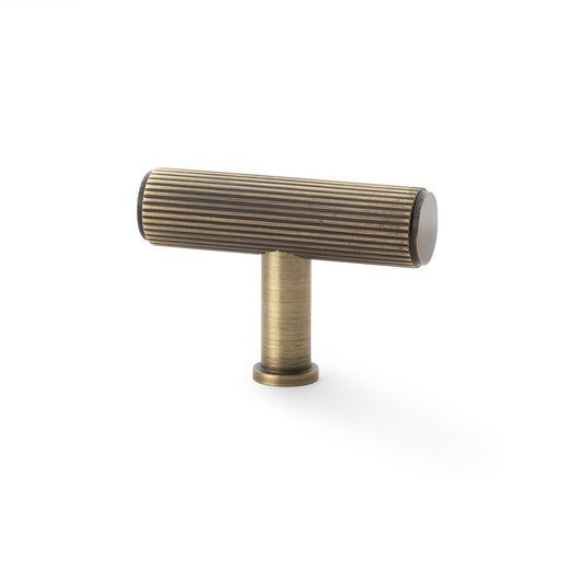 Crispin Antique Brass Reeded T Bar Cabinet Knobs