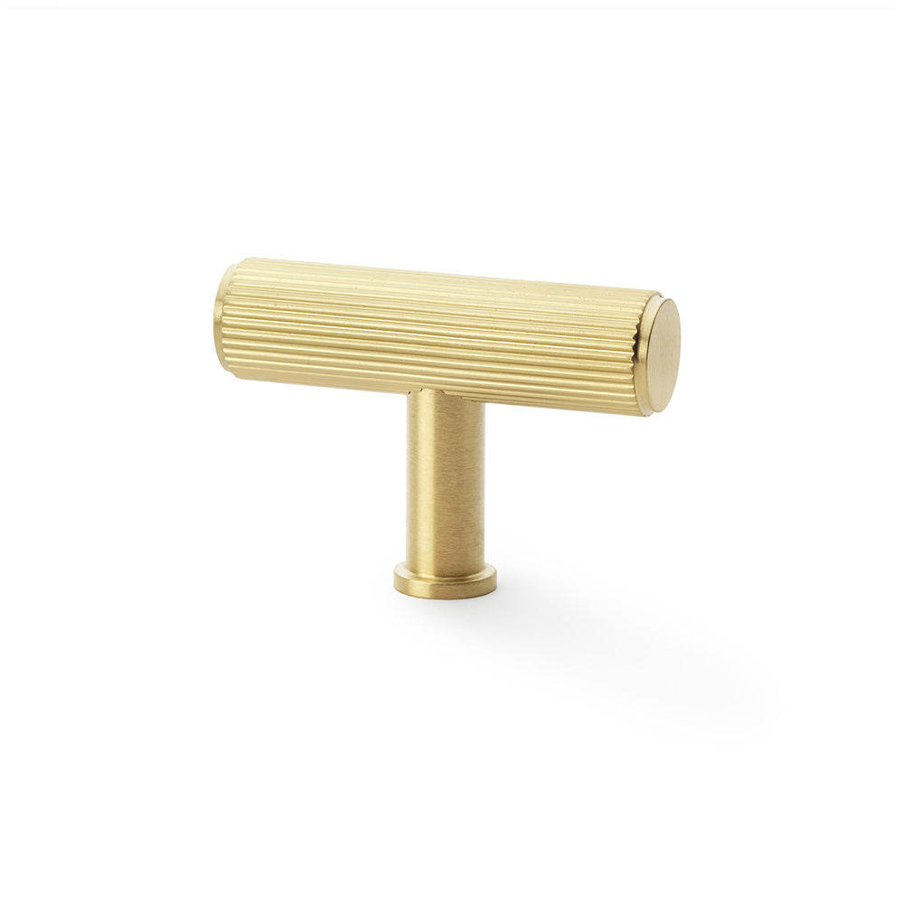 Crispin Satin Brass Reeded T Bar Cabinet Knobs
