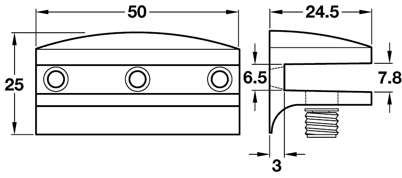 Polished Chrome Curved Glass Shelf Bracket | 6mm Glass