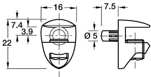 4 x Plug in Glass Shelf Support Clamps, 5mm Stud