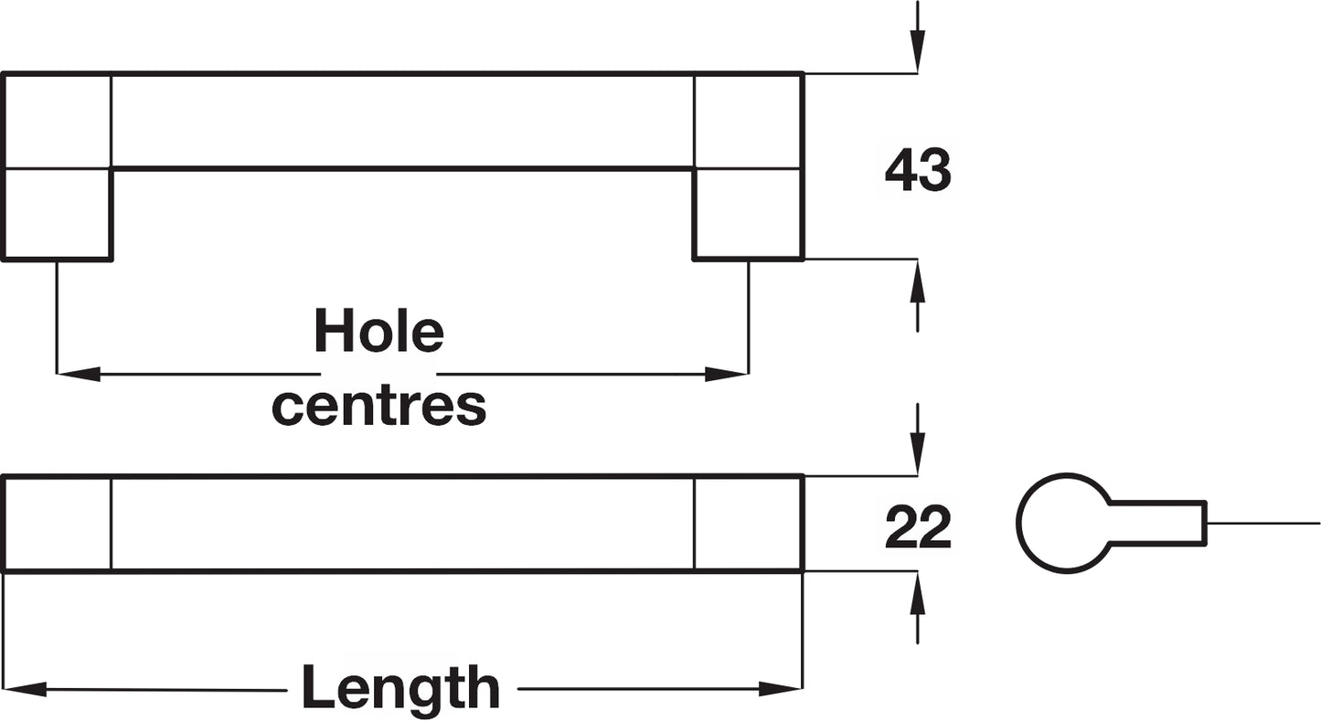 657mm Brushed Stainless Steel Keyhole Cabinet Handle - 632mm Centres