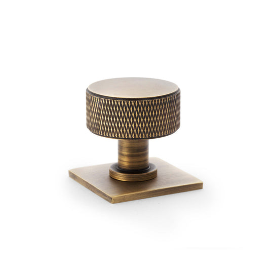 Lucia Knurled Cupboard Knob - Antique Brass - 35mm - On Backplate