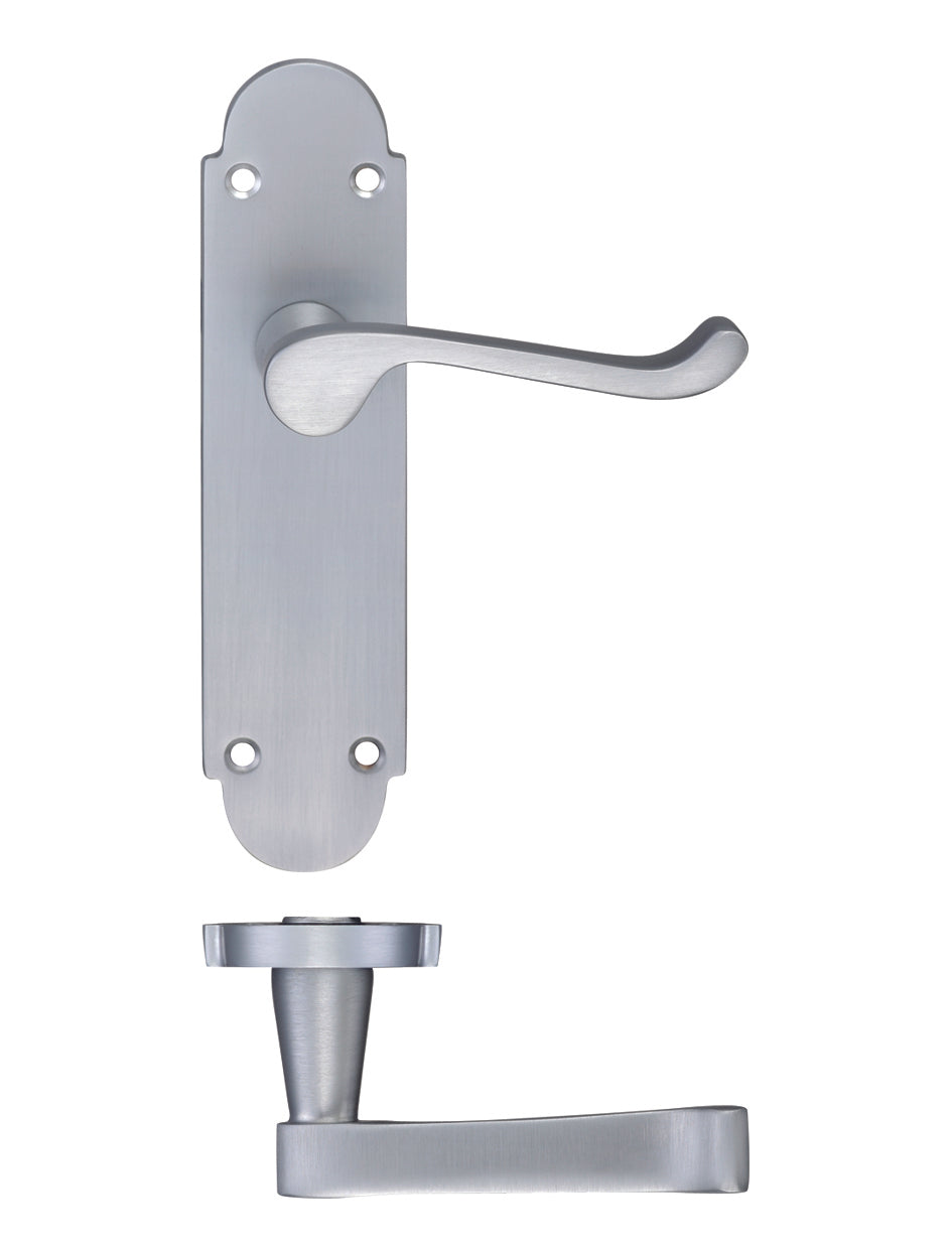 Satin Chrome Scroll Door Handles - Latch Backplate