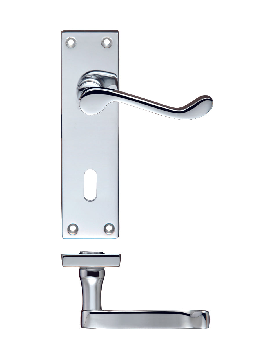 Polished Chrome Victorian Scroll Door Handles with Lock