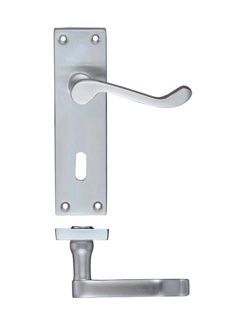 Satin Chrome Victorian Scroll Door Handles with Lock