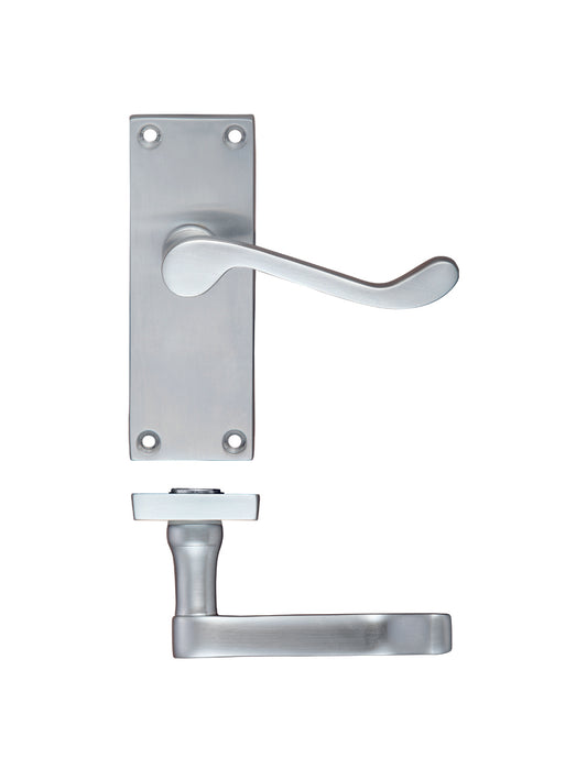 Satin Chrome Victorian Scroll Door Handles - Latch Backplate