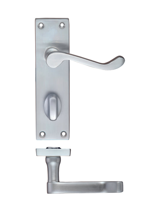 Satin Chrome Victorian Scroll Door Handles with Bathroom Lock