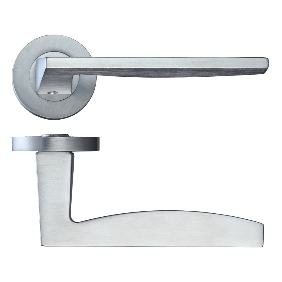 Pavo Door Handle on Rose Satin Chrome