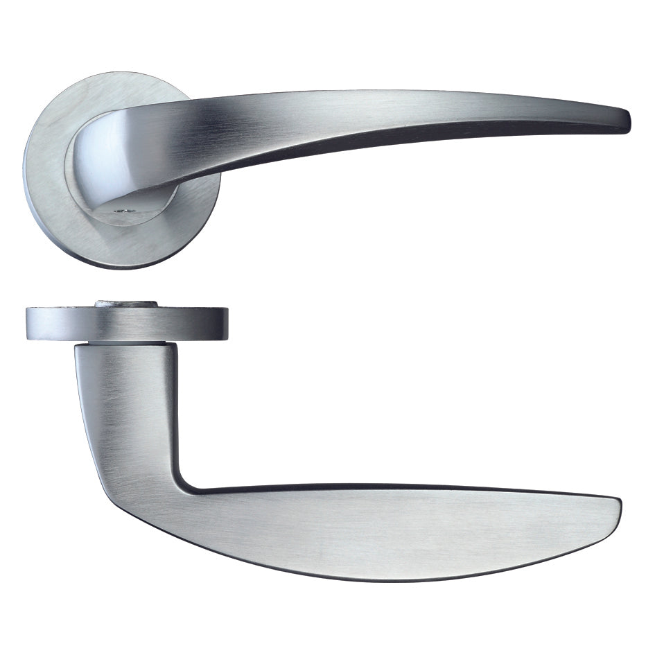 Cygnus Door Handle on Rose Satin Chrome