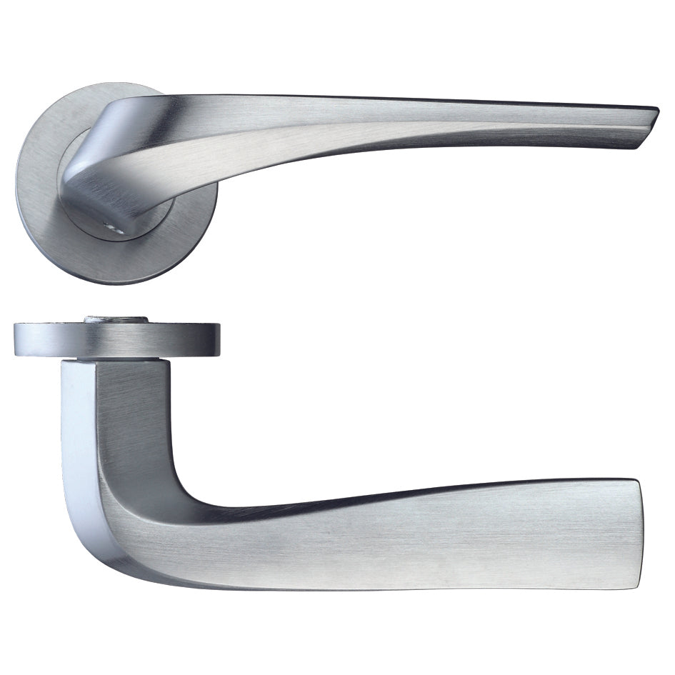 Aries Satin Chrome Door Handles on Rose