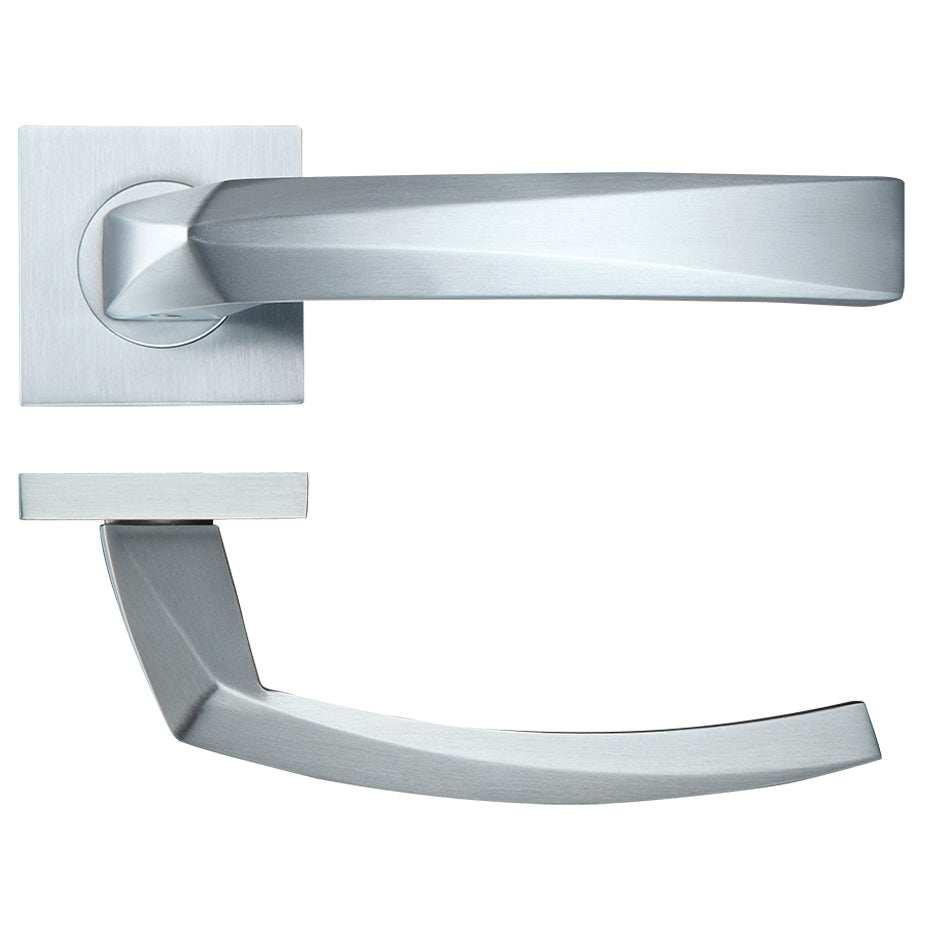 Hydra Satin Chrome Door Handles on Square Rose