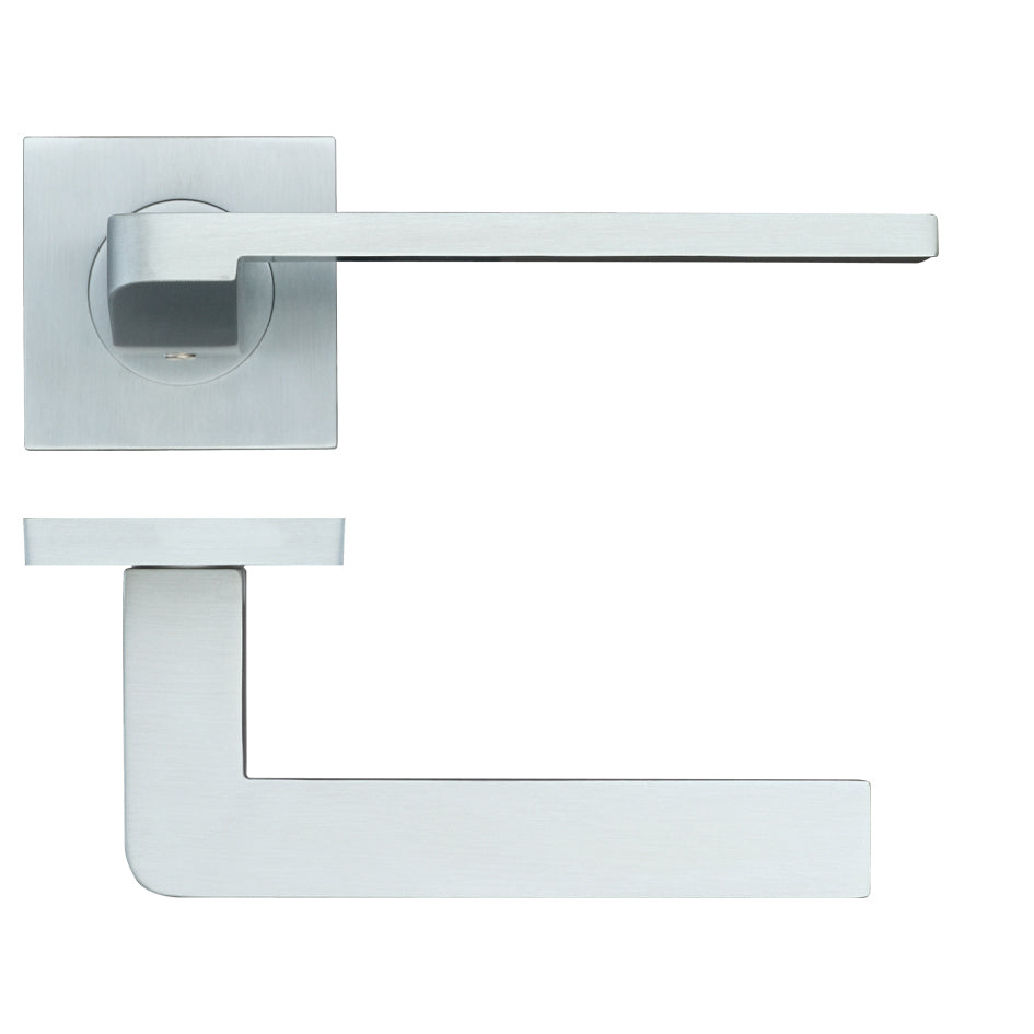 Maia Satin Chrome Door Handles on Square Rose