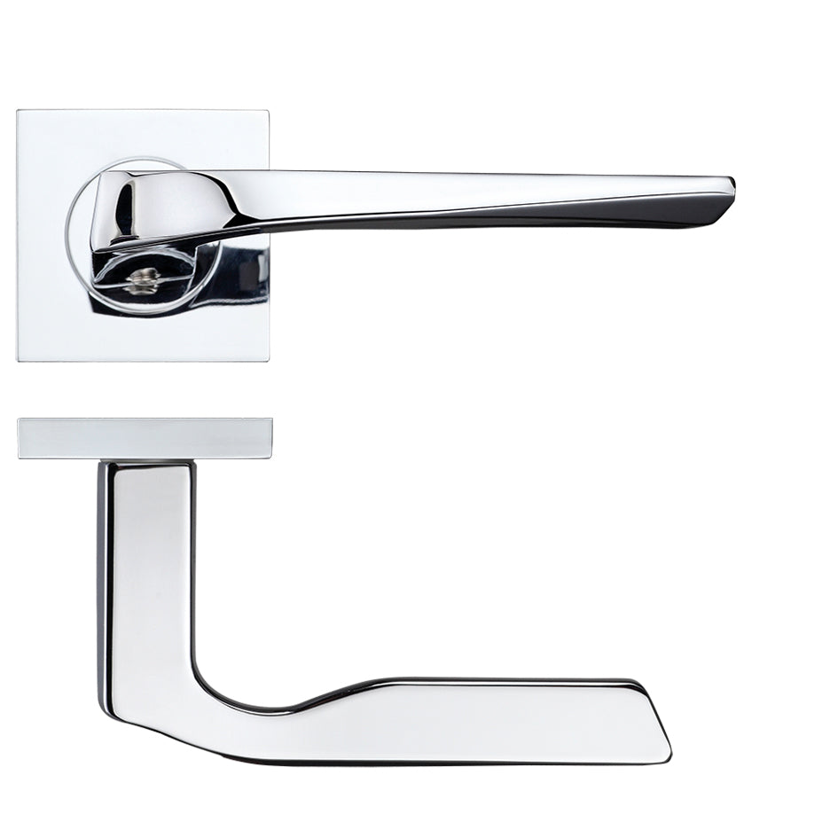 Lyra Door Handle on Square Rose Polished Chrome