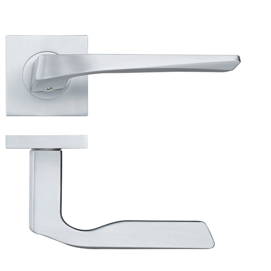 Lyra Door Handle on Square Rose Satin Chrome