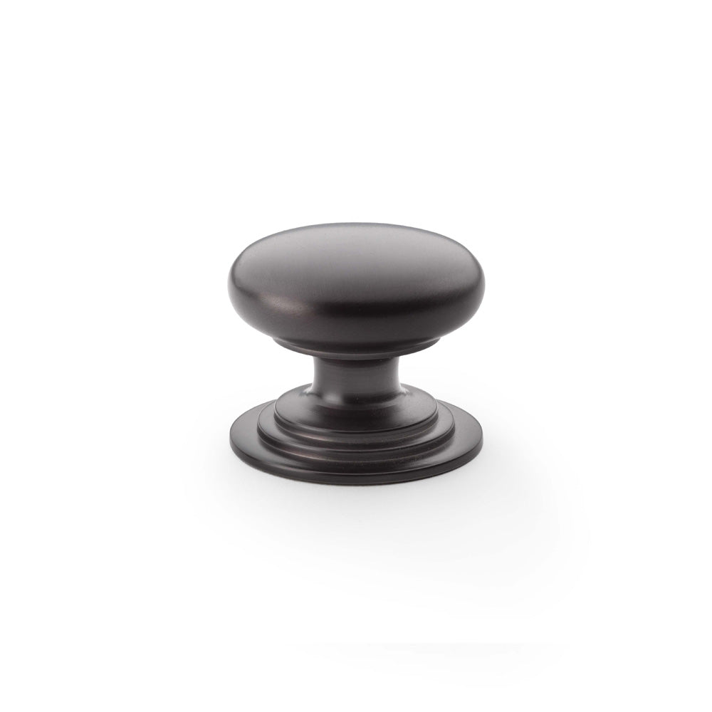 Waltz Round Cupboard Knob on Stepped Rose - Dark Bronze - 38mm