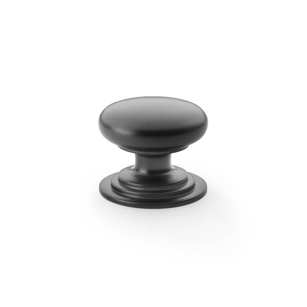 Waltz Round Cupboard Knob on Stepped Rose - Black - 38mm