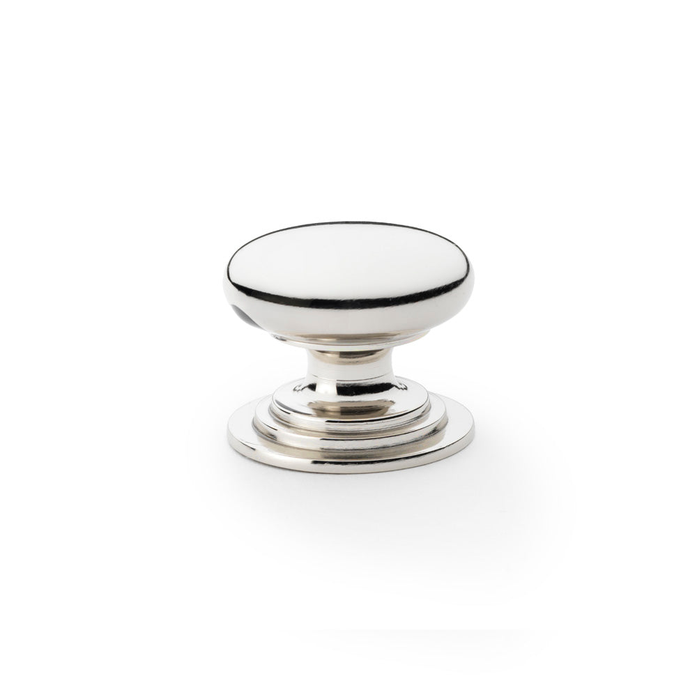 Waltz Round Cupboard Knob on Stepped Rose - Polished Nickel - 38mm