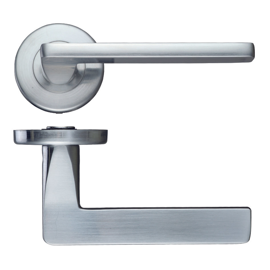 Leon Satin Chrome Door Handles on Rose