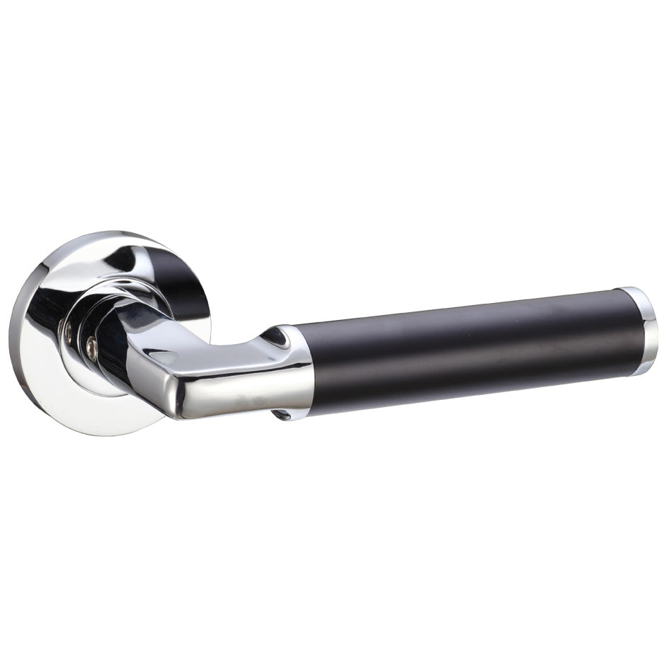 Milan Door Handle on Rose Polished Chrome Matt Black