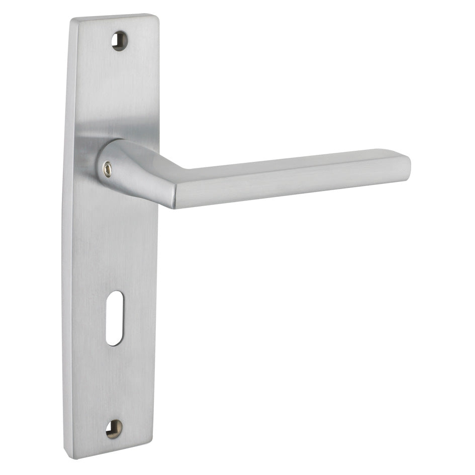 Venice Door Handle with Lock on Backplate Satin Chrome