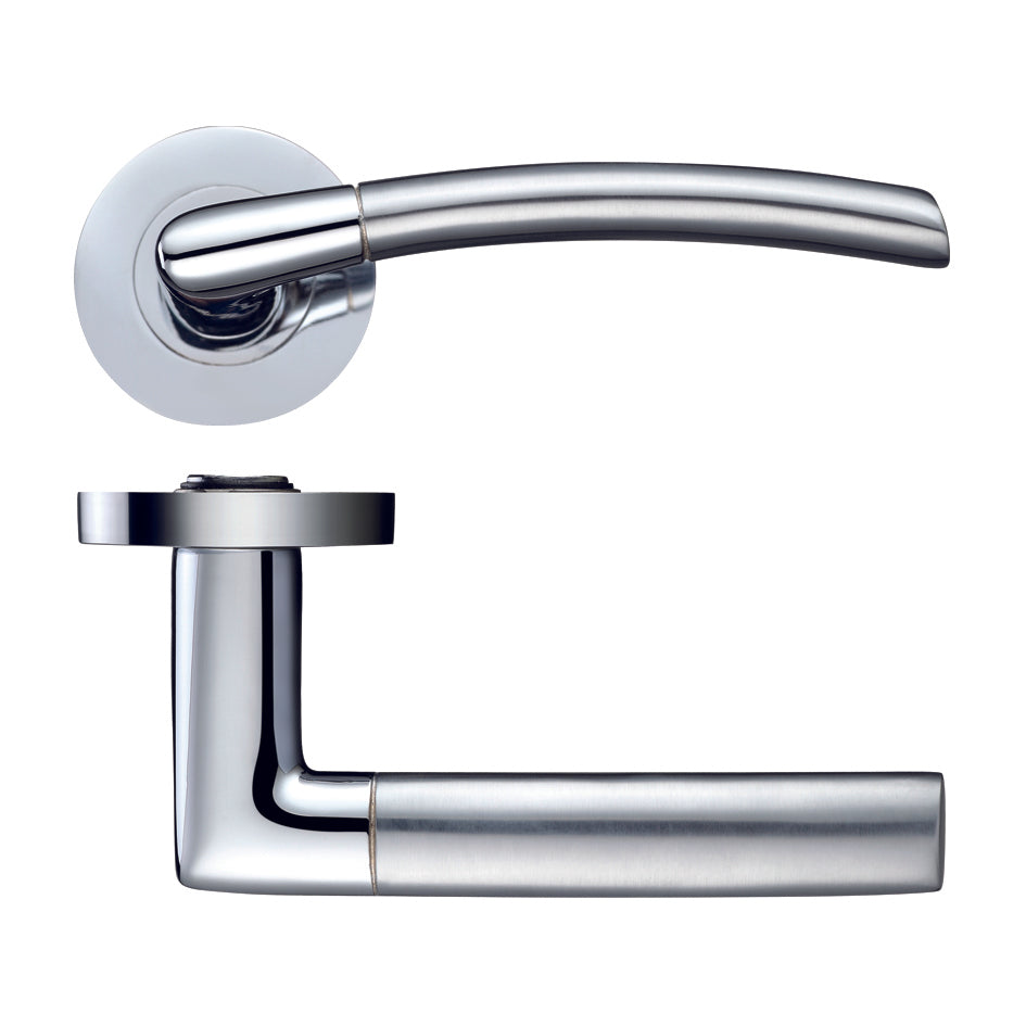 Olympus Door Handle on Rose Polished/Satin Chrome