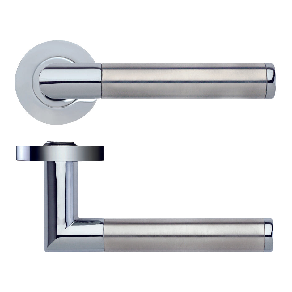 Luna Door Handle on Rose Polished Chrome/Satin Stainless